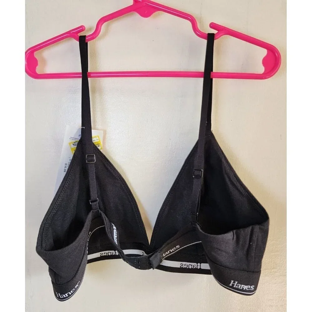 New Hanes Women's Black Wireless Bralette Adjustable Straps Size L
